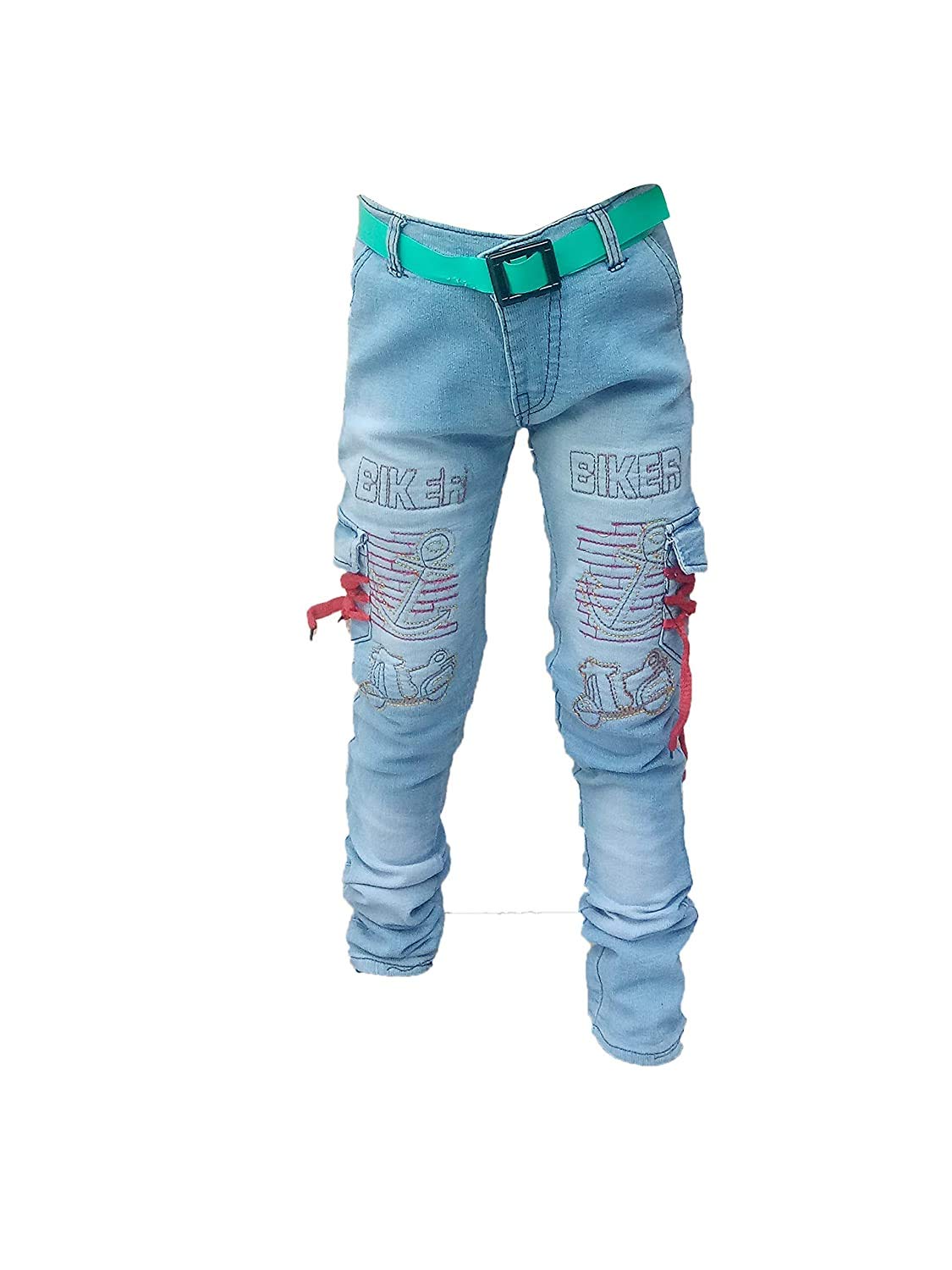 Buy Zeki Slim fit Cargo Denim Jeans Pants for Boys (Sky Blue)-(6-7